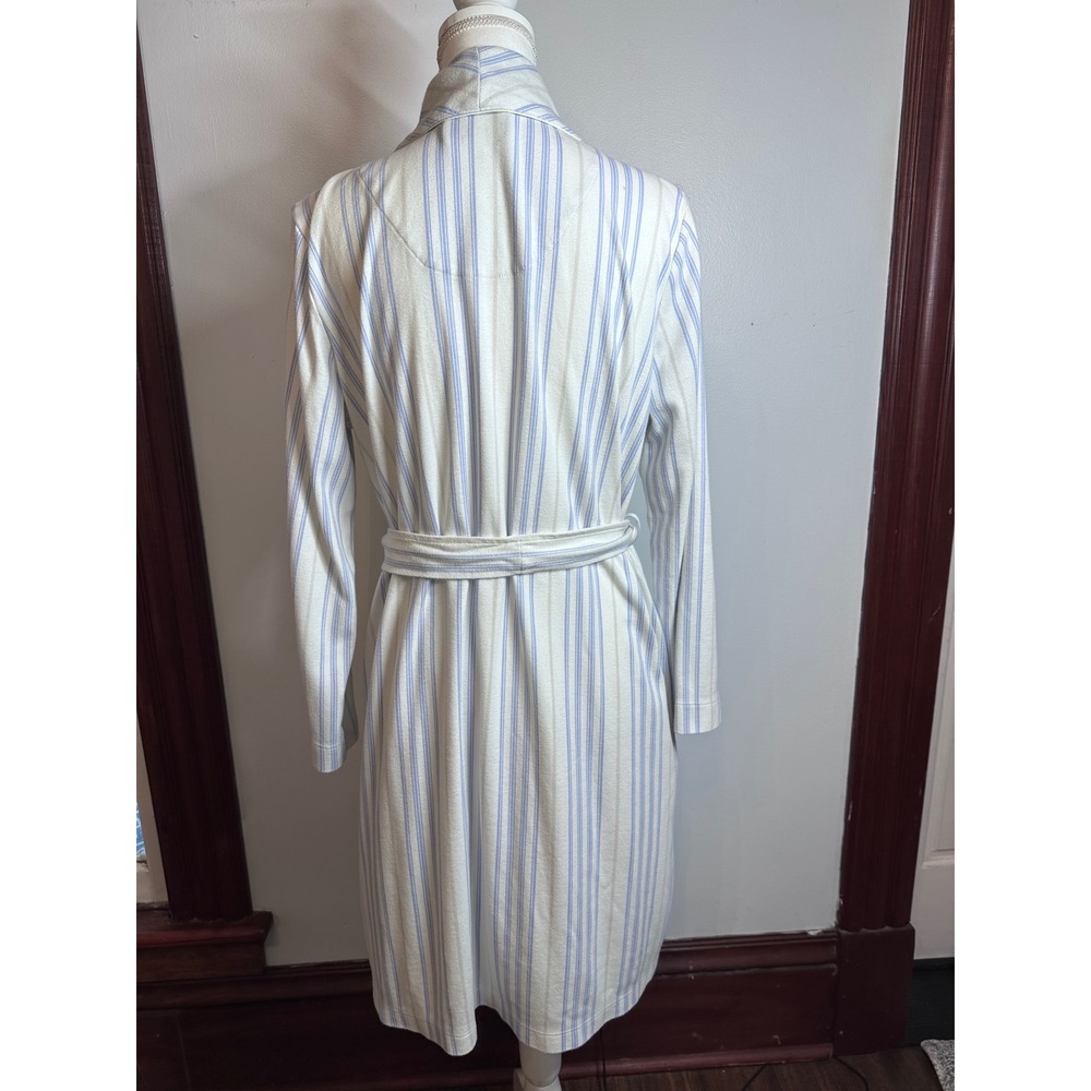 Lauren Ralph Lauren Blue White Striped Cotton Blend Jersey Wrap Robe Shawl L - Picture 3 of 6